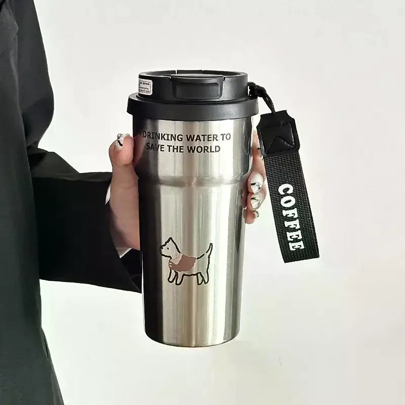 Cute Insulated Coffee Mug | Dual-Lid Stainless Steel Travel Cup Insulated Travel Mug Qme
