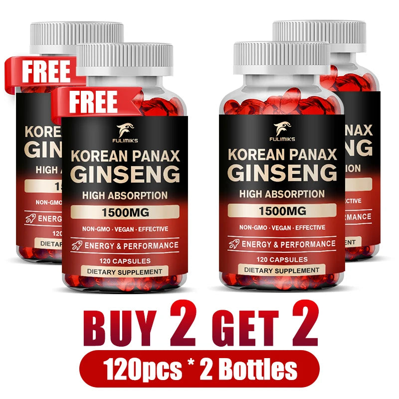 Korean Panax Ginseng Capsules – Energy & Vitality | Fulimiks Herbal Supplement Qst 4 Bottles-120pcs
