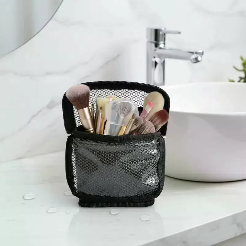 Net Zipper Foldable Stand-Up Makeup Bag & Cosmetic Organizer Cosmetic Organizer Bag Qme