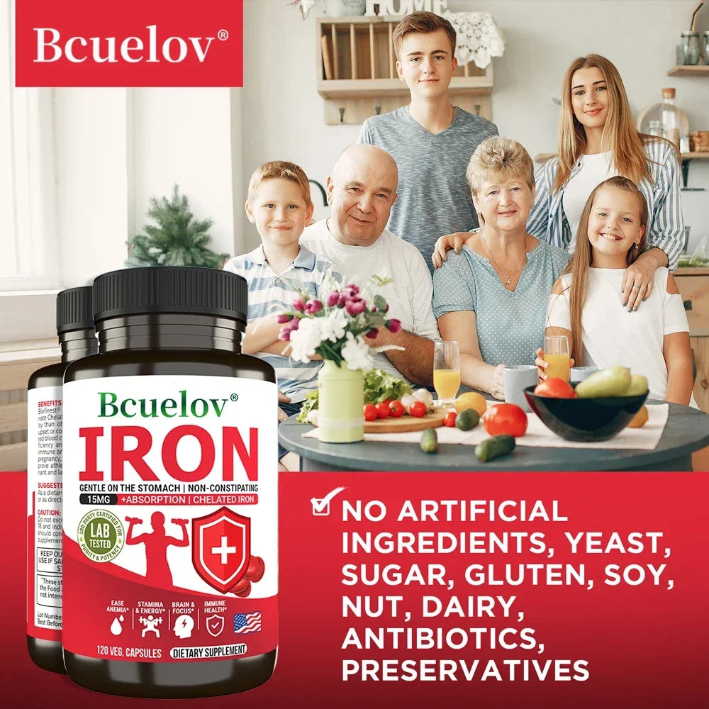 Bcuelov Iron Supplements 15mg – Energy & Immune Support Iron Supplement Qst