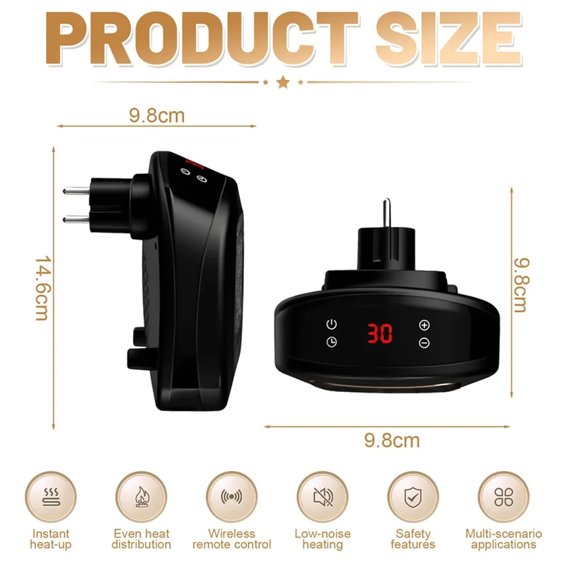 MiLESEEY B15C Socket Fan Heater – Remote & 12H Timer, EU Plug Socket Fan Heater Qst