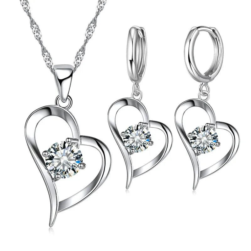 925 Sterling Silver Heart Jewelry Set – Necklace & Earrings Silver Jewelry Set Qme Default Title