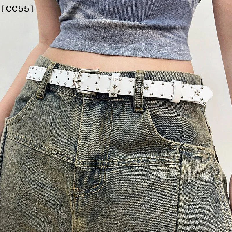 Women's Star Rivet PU Leather Belt – Punk Gothic Waistband PU Leather Belt Qst