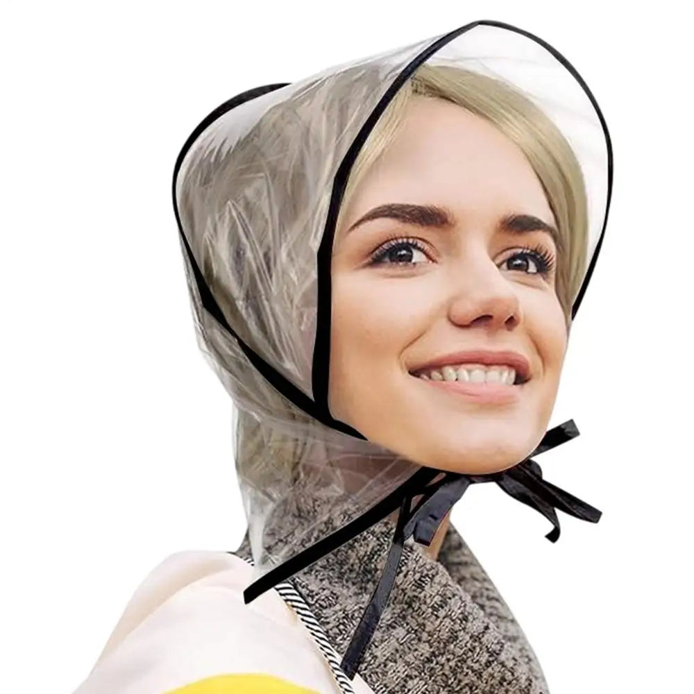 Transparent Waterproof Rain Hat with Brim | Reusable Women's Waterproof Rain Hat Qme Black