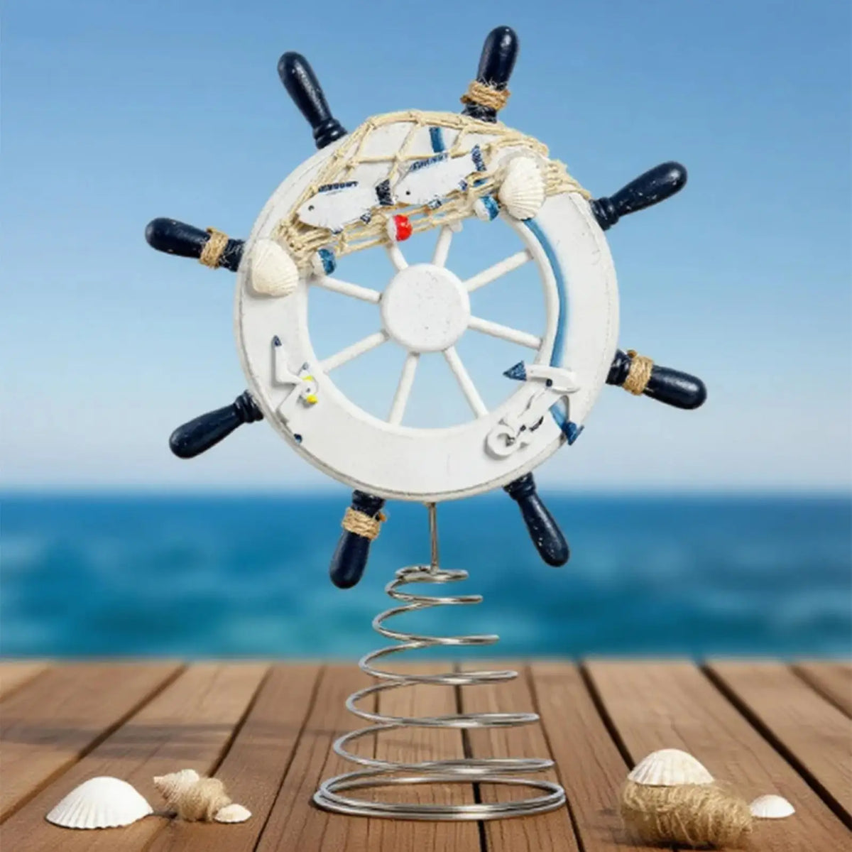 Ship Wheel Decor with Fishing Net – Coastal Nautical Accent Nautical Home Decor Qme