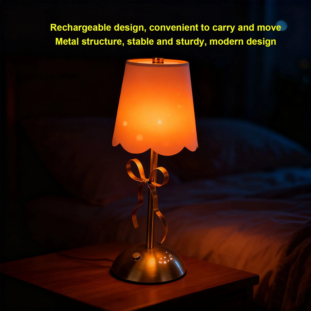 Bow Table Lamp – Cordless Rechargeable Bedside Lamp Fabric Shade Cordless Table Lamp Qst