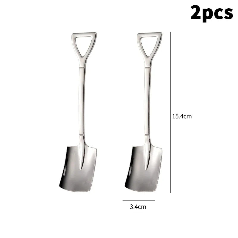 Stainless Steel Shovel Teaspoon – Coffee & Dessert Spoon Novelty Teaspoon Qme B2