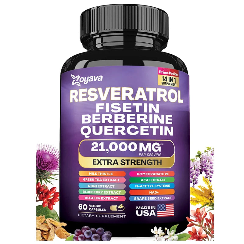 ZENVITALIZE 14-in-1 Resveratrol Supplement – 120 Capsules Herbal Supplement Qst