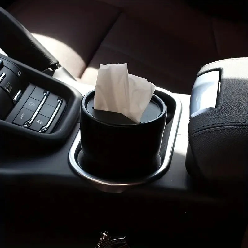 Car Storage Box with Lid & Cup Holder | Lightweight Trash Bin Car Storage Organizer Qme