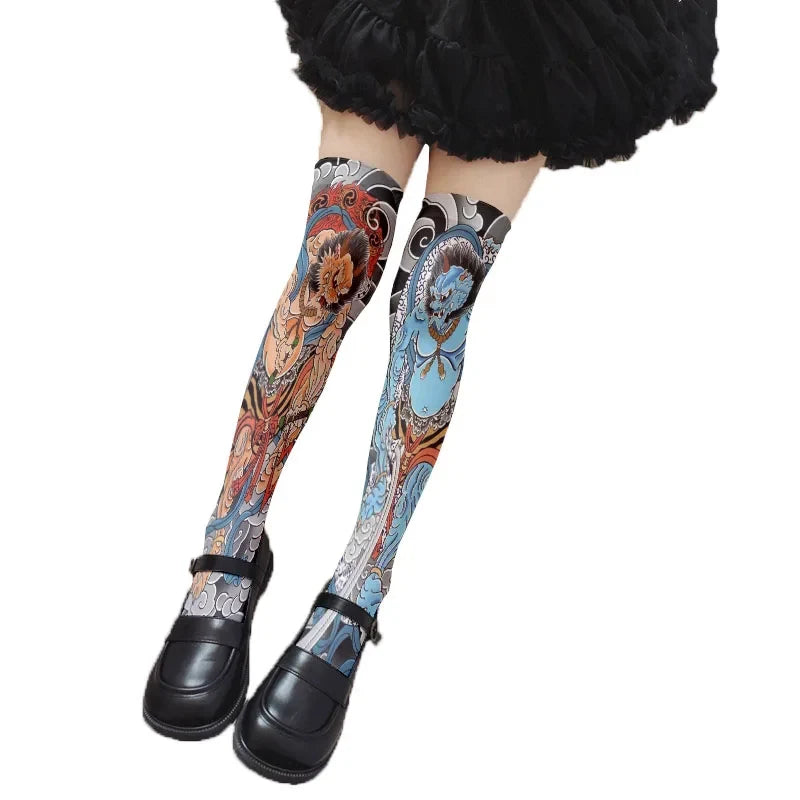 Women's 3D Tattoo Print Thigh-High Stockings | 13 Colors Thigh-High Stockings Qme style13 60CM