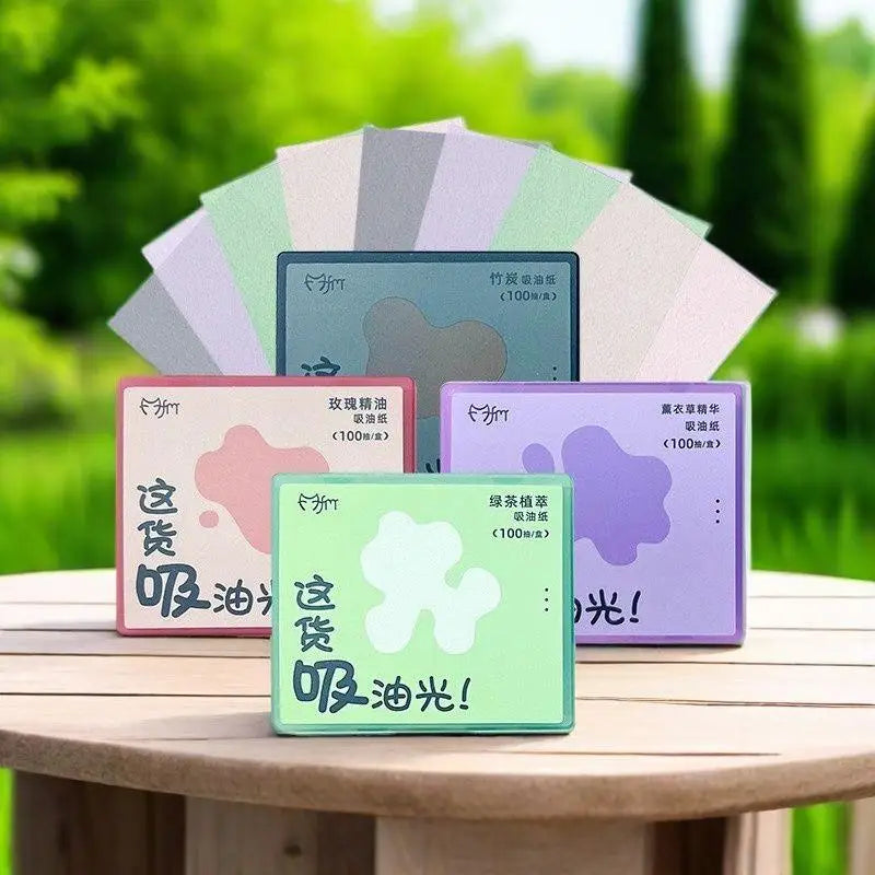 100-Sheet Oil-Absorbing Papers with Mirror Case & Puff Facial Blotting Papers Qme