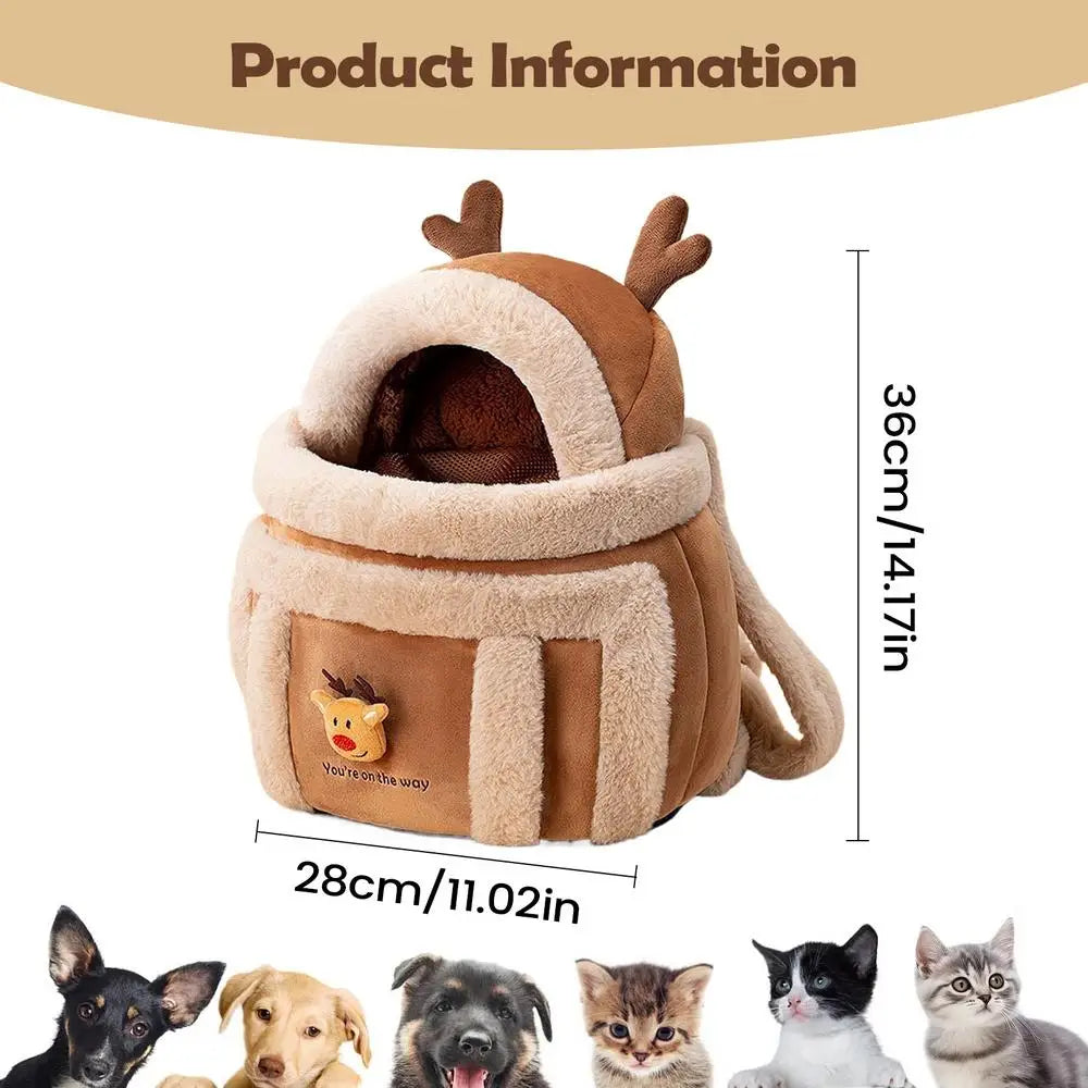 Pet Plush Elk Backpack – Cat & Puppy Carrying Bag | Qme Pet Carrier Backpack Qme as shown