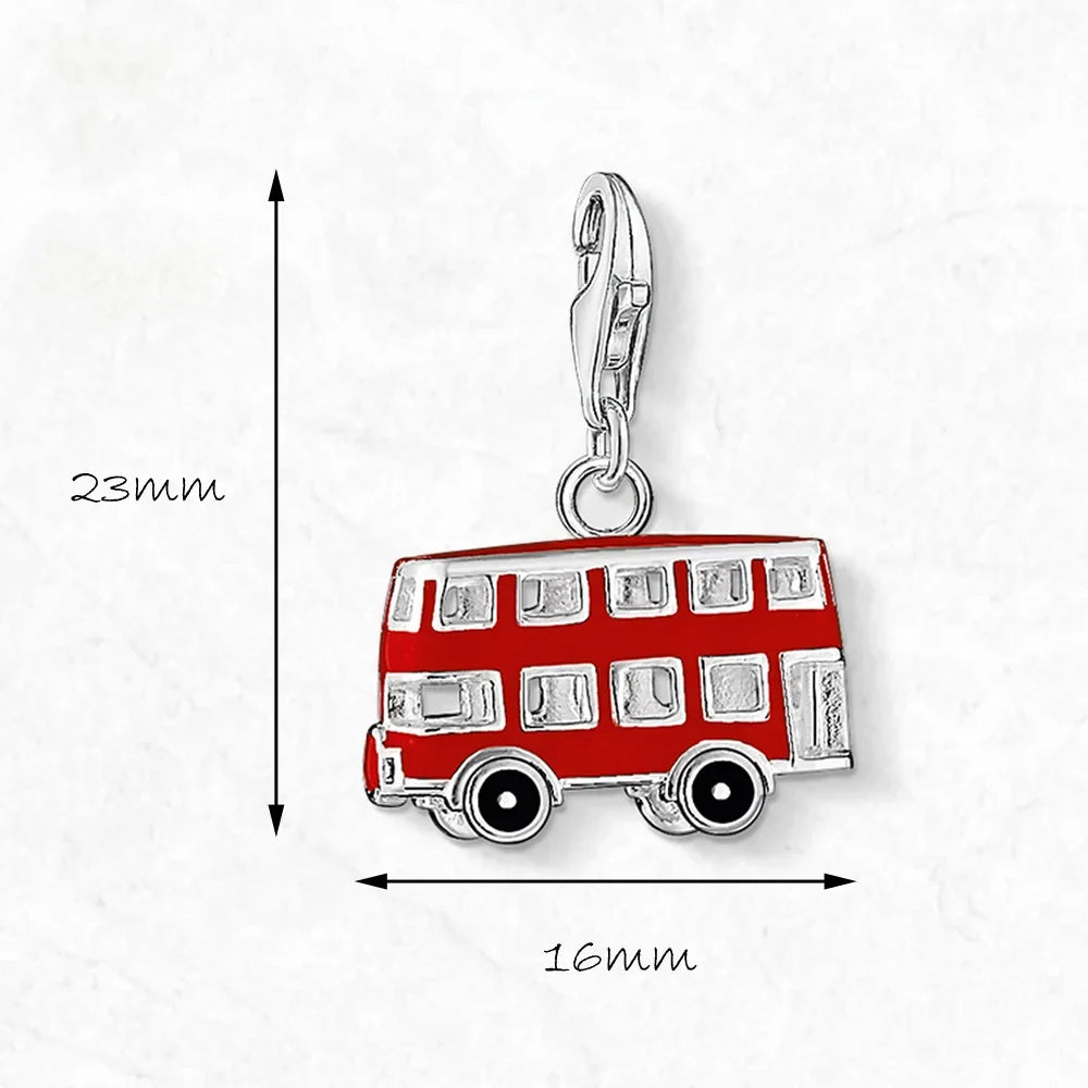 Red London Bus 925 Sterling Silver Charm Pendant Necklace Sterling Silver Pendant Qme