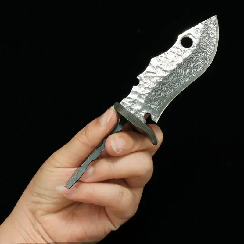 Damascus Steel Fixed Blade Knife Blank – DIY Billet 16cm Knife Making Blank Qst