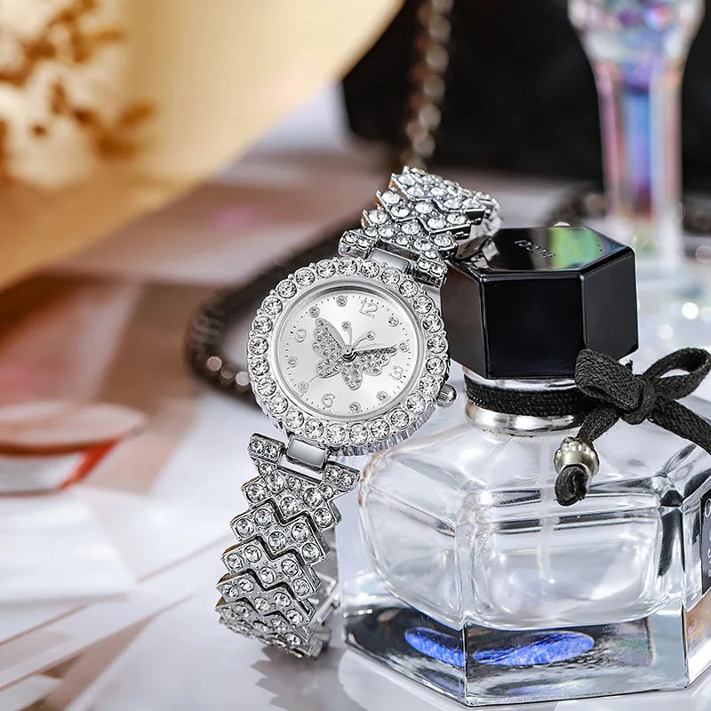 Rhinestone Butterfly Dial Women's Quartz Watch | Elegant Ladies Ladies Fashion Watch Qme
