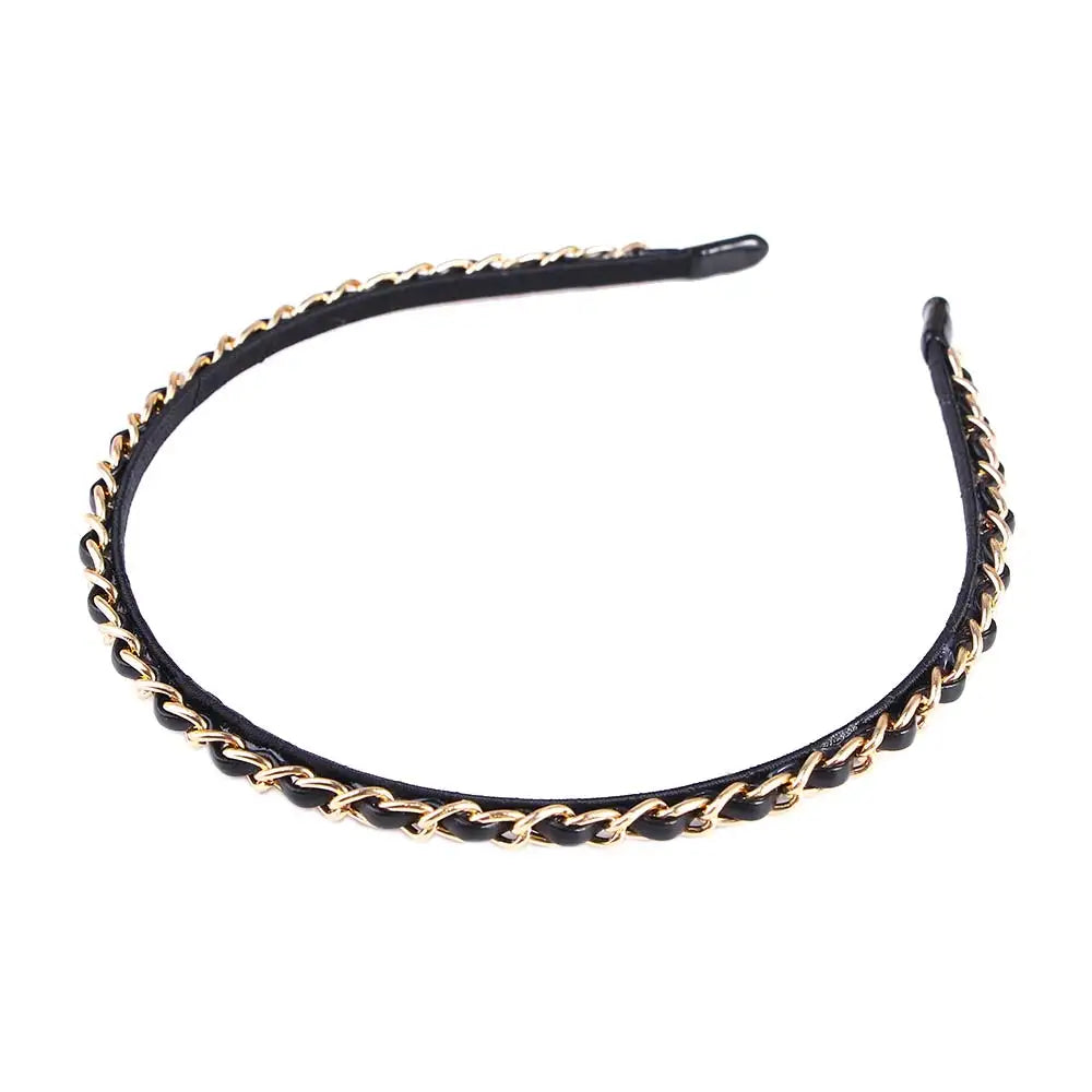 Women's Black Gold Punk Chain Headband | Hair Hoop Accessory Punk Chain Headband Qme black