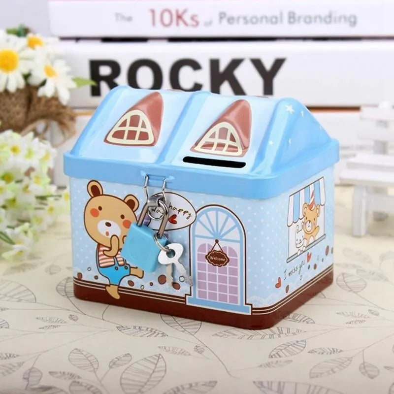 Cute Bear House Coin Bank – Kids' Metal Piggy Bank Gift Kids Coin Bank Qme
