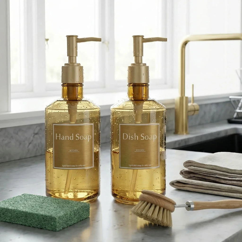 Refillable Gold Soap Dispenser Bottles Set of 2 – 500ml Soap Dispenser Set Qme