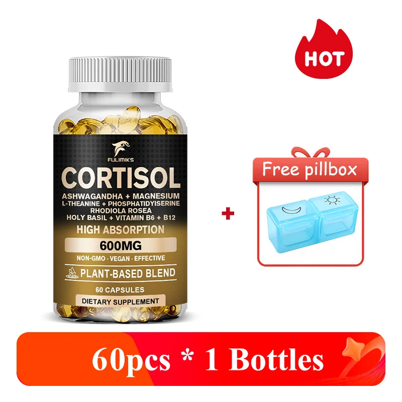 Cortisol Support Supplement – Ashwagandha, Rhodiola & L-Theanine Adaptogen Supplement Qst 1 Bottles 60pcs