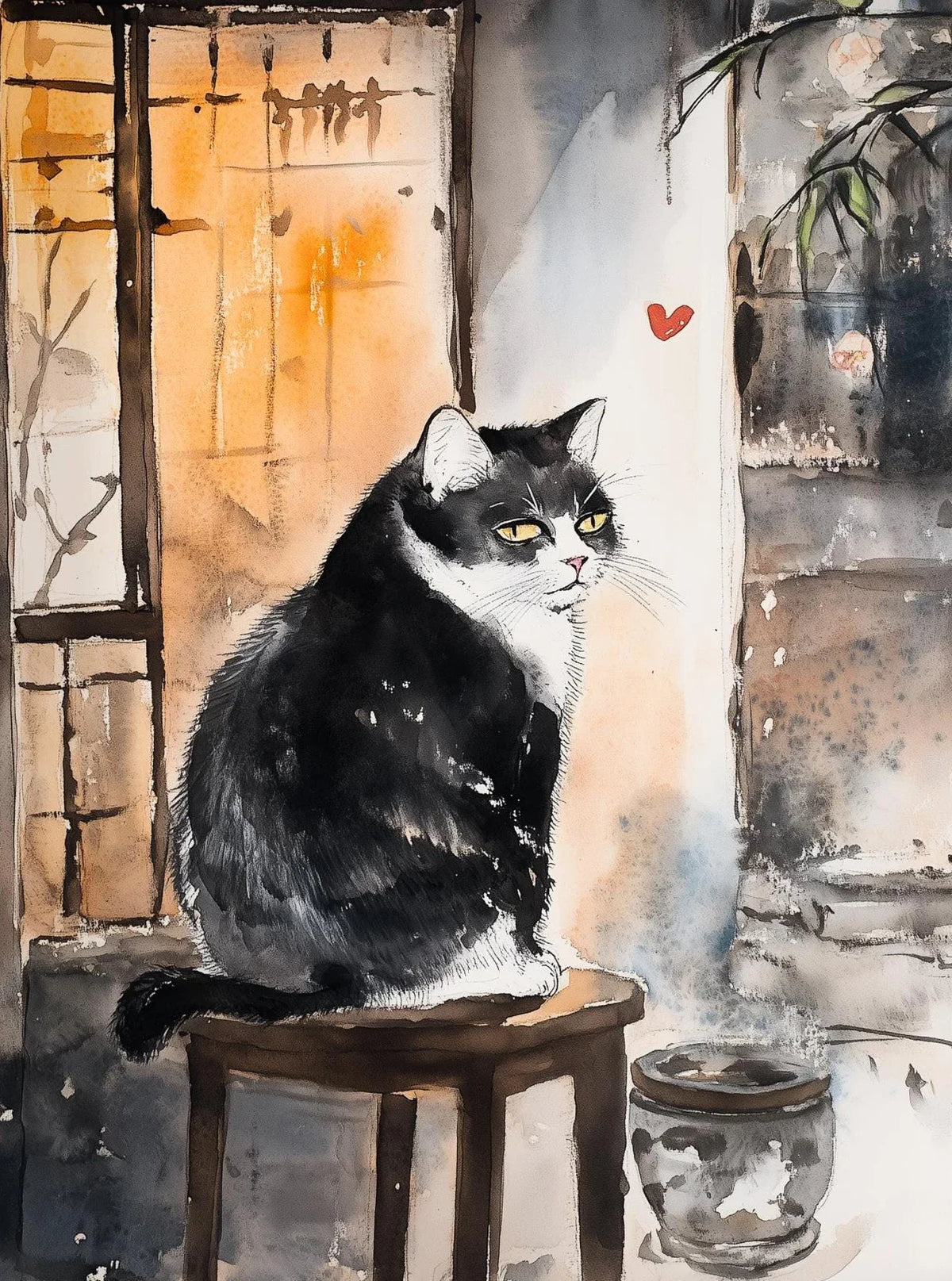 Japanese Black Cat Moon Canvas Wall Art – Retro Cartoon Poster Canvas Wall Art Qst