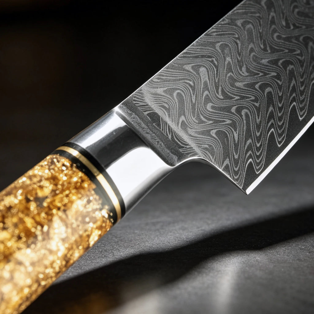 XITUO 5-Inch Damascus Steel Utility Knife – Gold Leaf Handle Damascus Utility Knife Qst