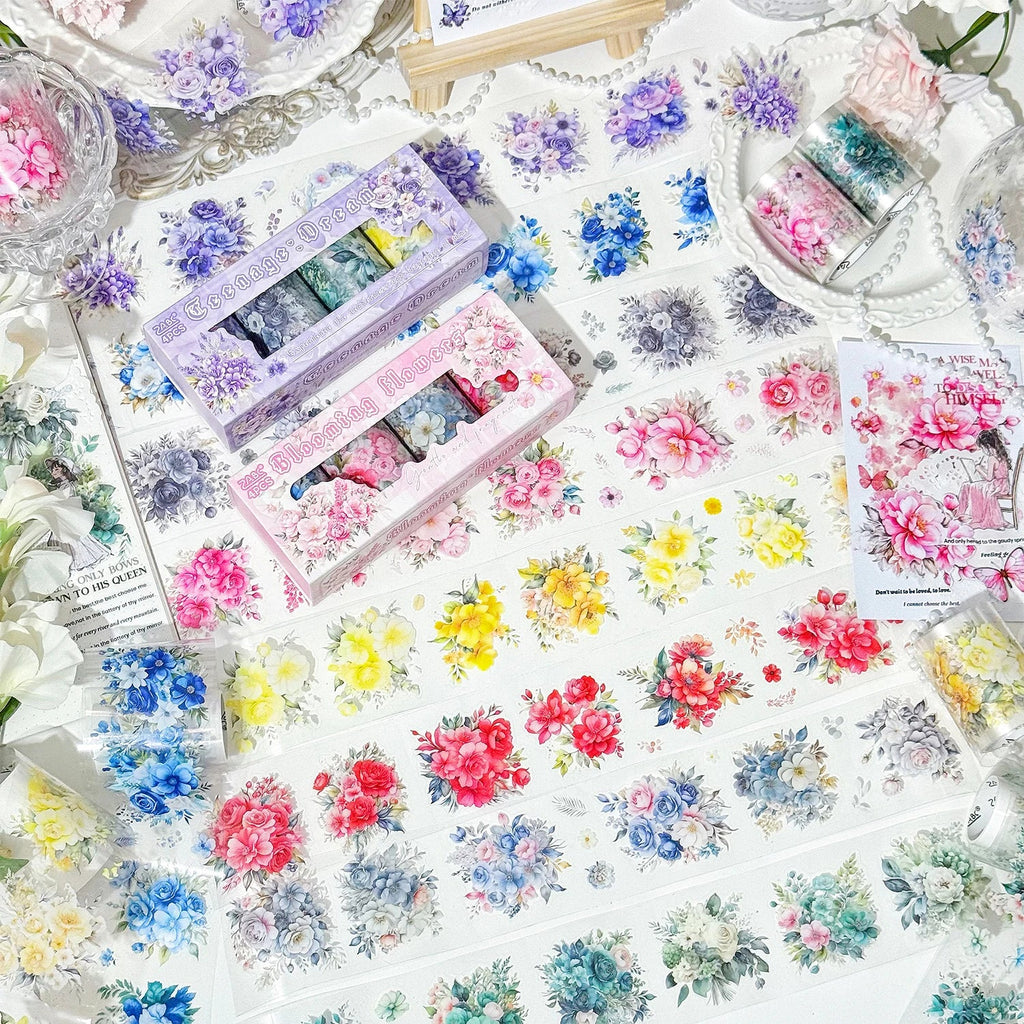 4-Roll Laser Flower Japanese PET Decorative Masking Tape Set Decorative Craft Tape Qme