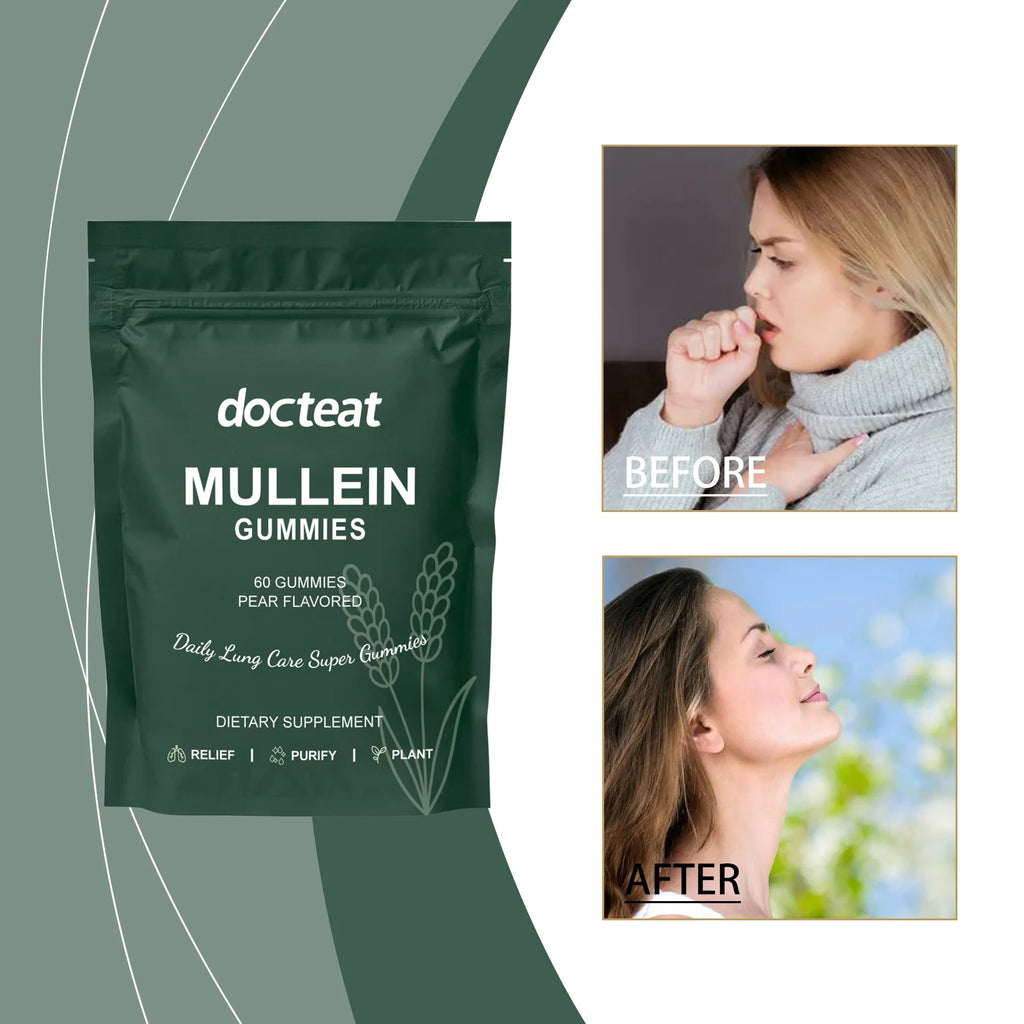 DOCTEAT Mullein Gummies – Plant-Based Respiratory Wellness Herbal Supplement Gummies Qst