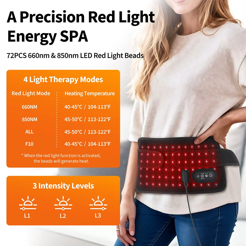 Red Light Therapy Belt 72 LEDs – 660nm & 850nm Wearable Wrap Red Light Therapy Belt Qst