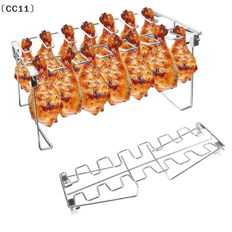 14-Slot Chicken Leg & Wing Rack for Grill, Smoker & Oven Grill & Smoker Rack Qme