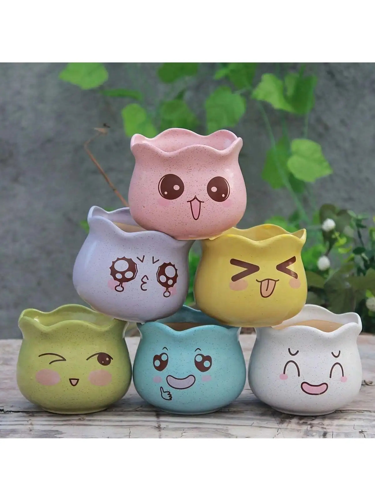 Cartoon Cute Ceramic Succulent Pots with Drainage – Set of 6 Ceramic Succulent Pots Qme