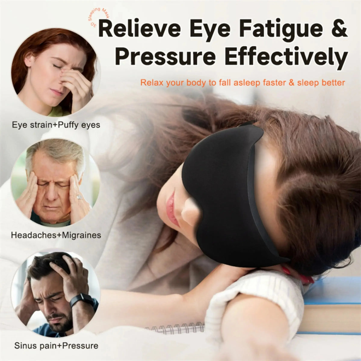 3D Blackout Sleep Mask – Soft Contoured Eye Mask for Travel Sleep Eye Mask Qme