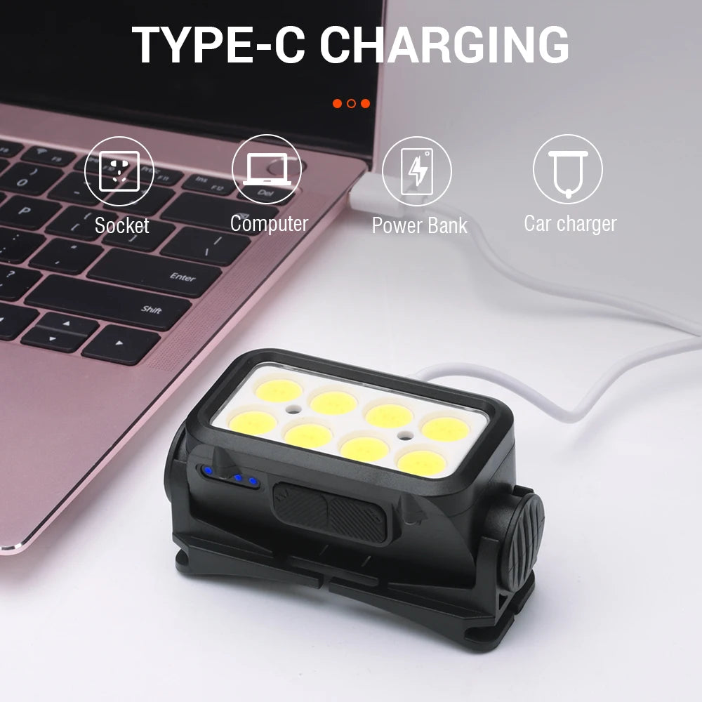 BORUiT COB LED Headlamp – USB-C Rechargeable 300lm Head Torch LED Headlamp Qst
