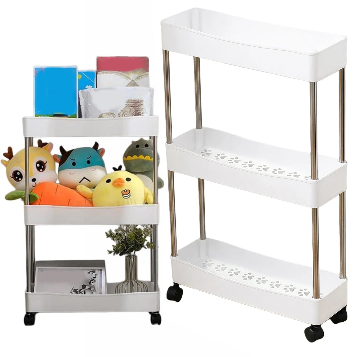 3-Tier Rolling Storage Organizer Trolley | Slim Plastic Cart Rolling Storage Trolley Qme
