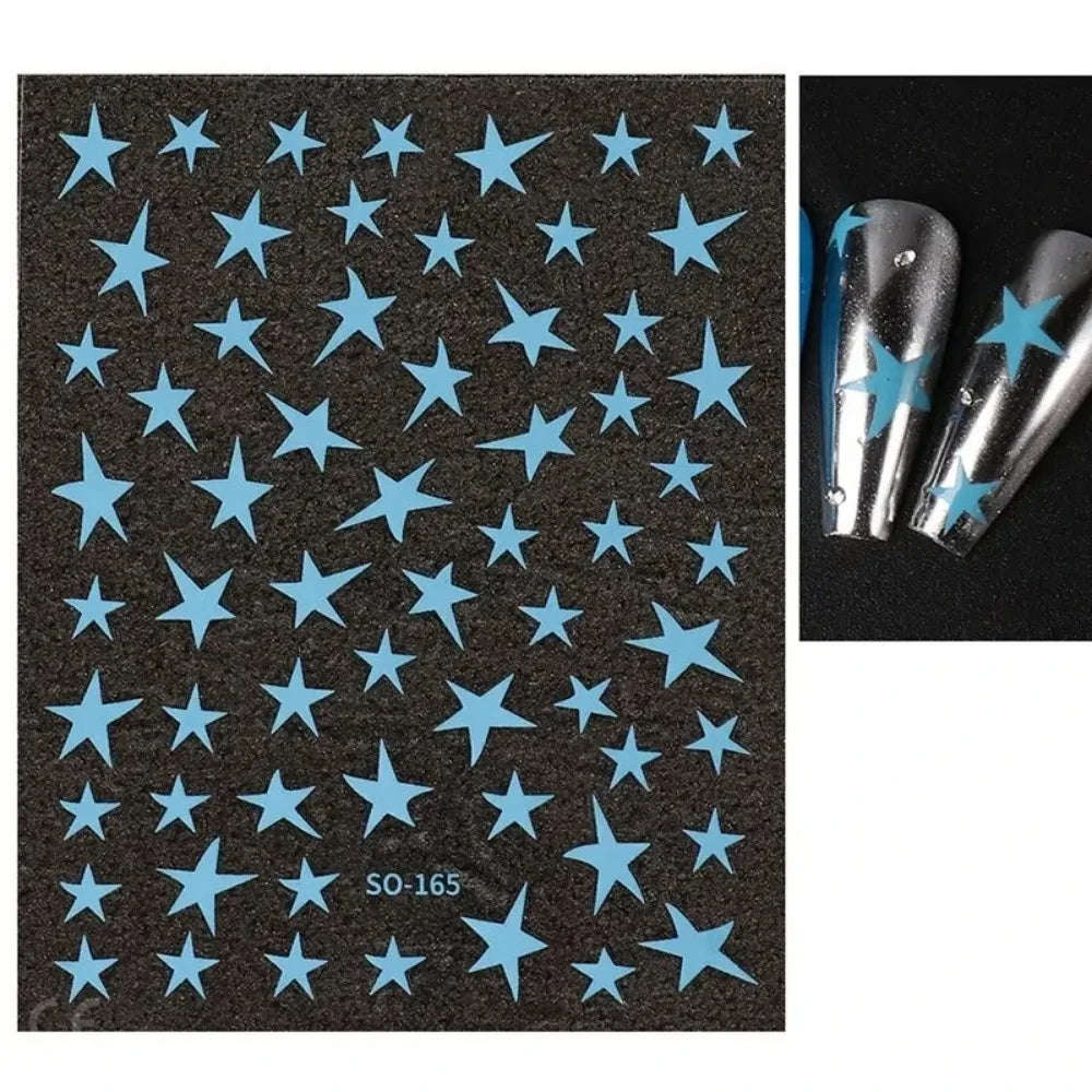 Mix 7 Colourful Star Nail Stickers Laser Pentagram Decals Nail Art Stickers Qme