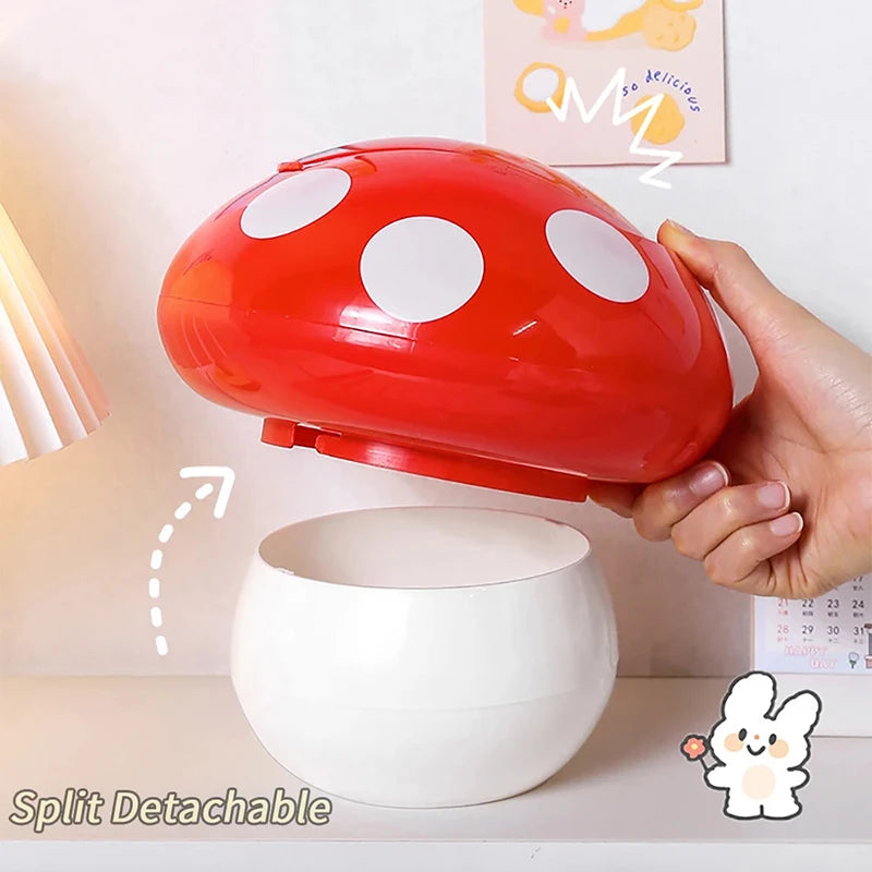 Red Mushroom Mini Desk Trash Can with Lid – Cute Waste Bin Mini Desk Trash Can Qst