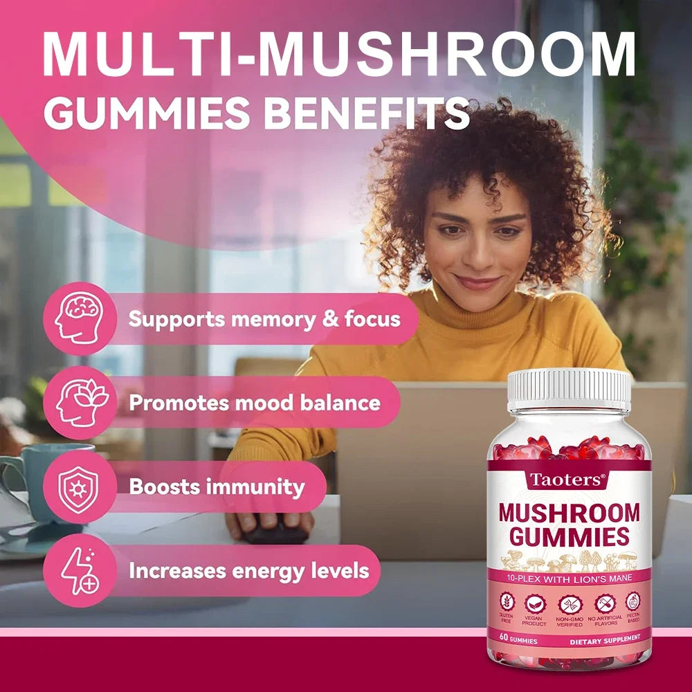 Mushroom Complex Gummies 10-in-1 | Focus & Brain Support Mushroom Supplement Gummies Qst