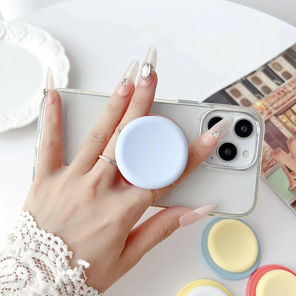Macaron Silicone Magnetic Air Cushion Stand | Adhesive Backing Makeup Compact Stand Qme