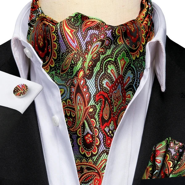 Men's Paisley Cravat Ascot Set with Cufflinks & Handkerchief Cravat Ascot Set Qme LDAS1077
