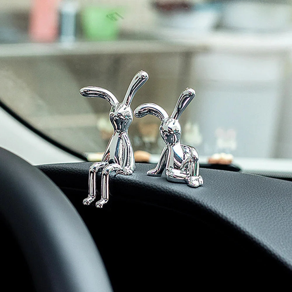 2PC Long-Eared Rabbit Cartoon Figurines | Home Desk Decor Decorative Figurine Set Qme