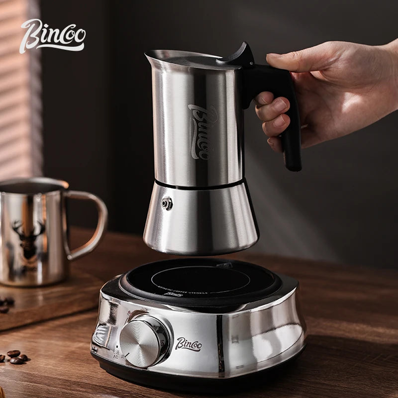 Bincoo Stainless Steel Moka Pot & Electric Ceramic Stove 600W Moka Pot & Stove Set Qst
