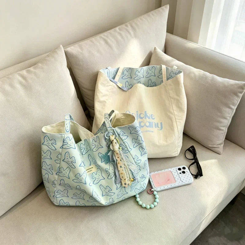 Reversible Canvas Tote Bag | Cute Pigeon Print, Large Capacity Canvas Tote Bag Qme