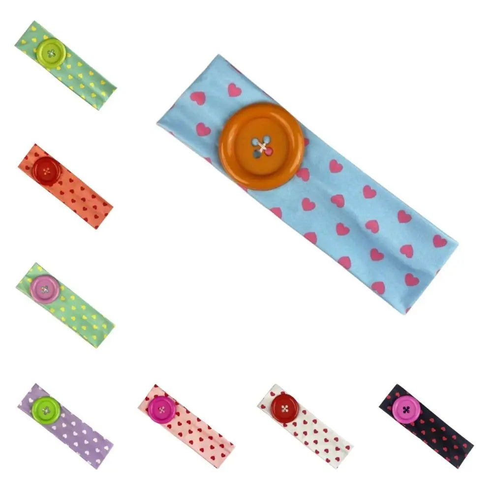 Love Heart Polka Dot Button Headband – Elastic Yoga Hair Band Elastic Hair Headband Qme