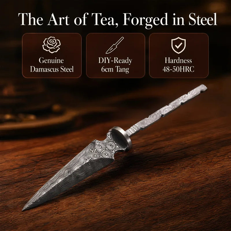 Damascus Steel Tea Knife Blank – DIY Pu-erh Tea Breaking Tool Tea Knife Blank Qst