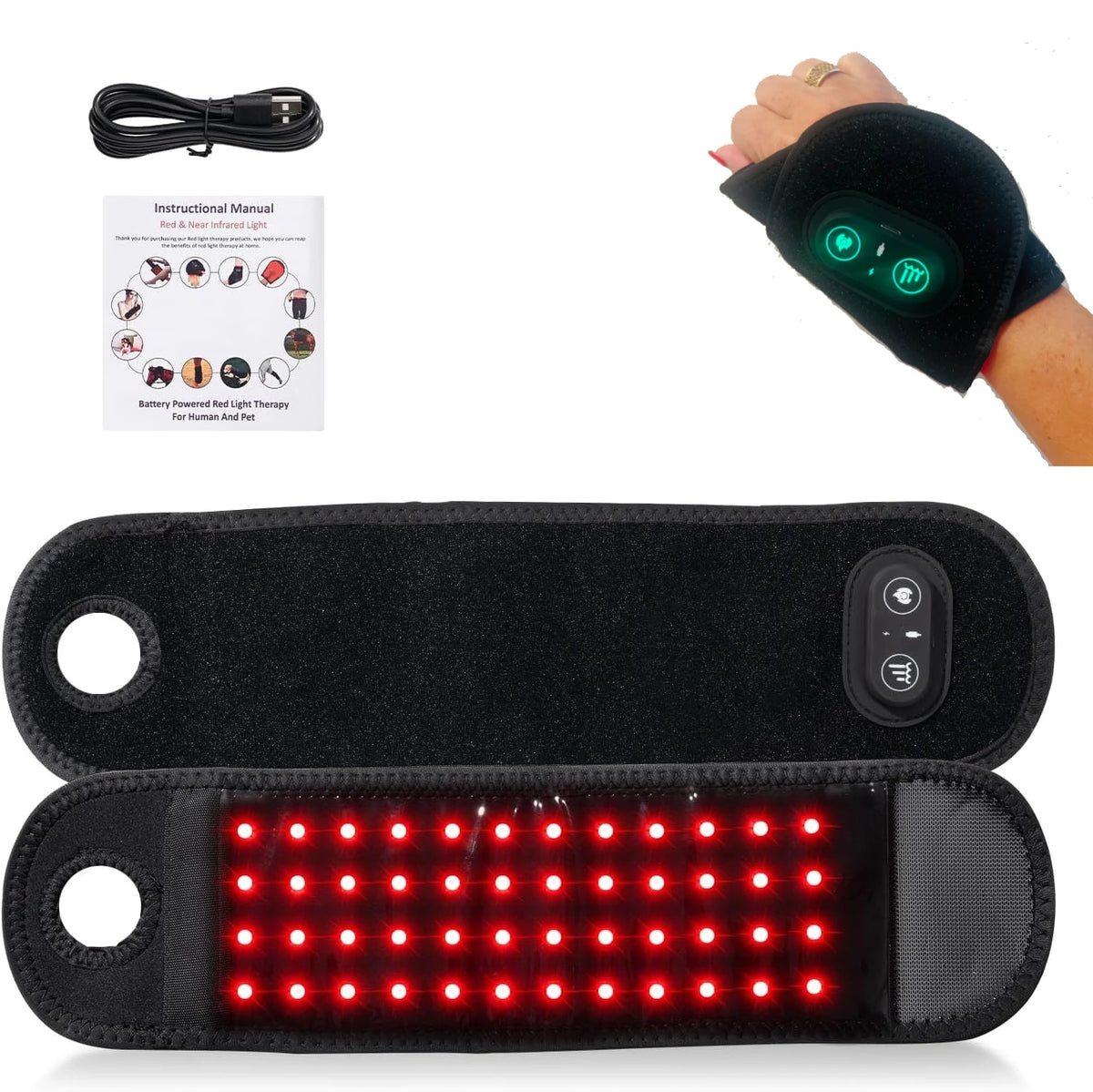 ZONGKUNG Wireless Red Light Therapy Wrist Wrap 48 LEDs 660 850nm Red Light Therapy Wrap Qst