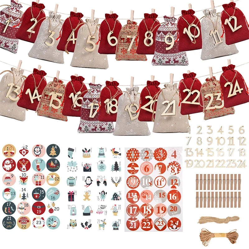 24-Day Christmas Advent Calendar Drawstring Bags – DIY Gift Set Advent Calendar Bags Qme 1 Multicolor
