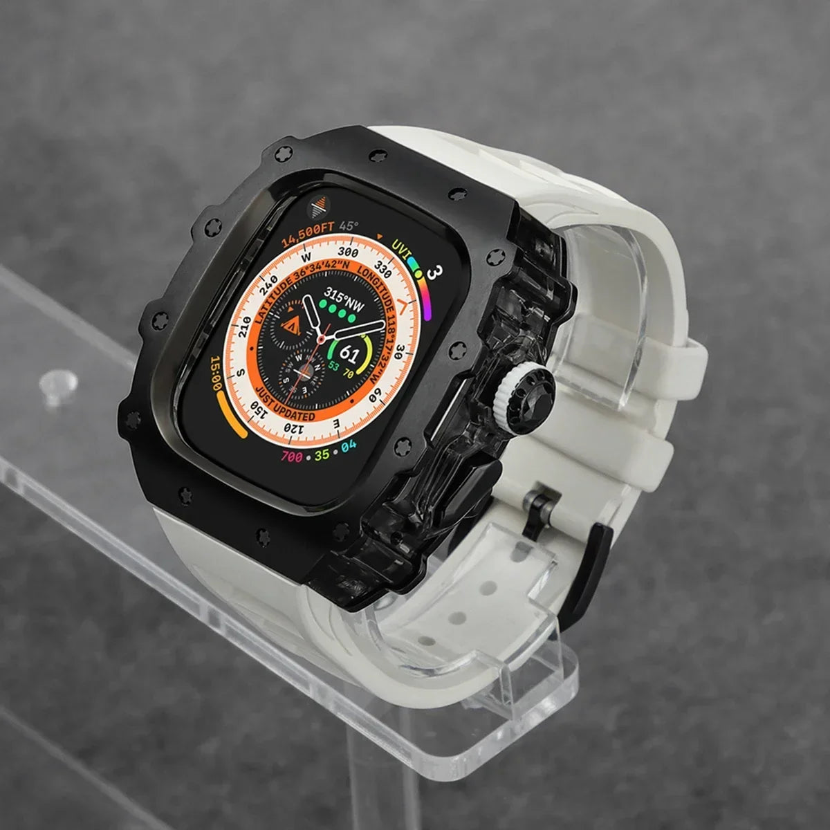 Stainless Steel Mod Kit for Apple Watch Ultra 2 & Series 9/8/7 Watch Modification Kit Qme White-B 45mm-Series 9 8 7