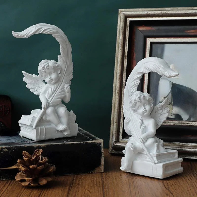 Feather Angel Cupid Desktop Ornament | Clay Home Décor Decorative Figurine Qme