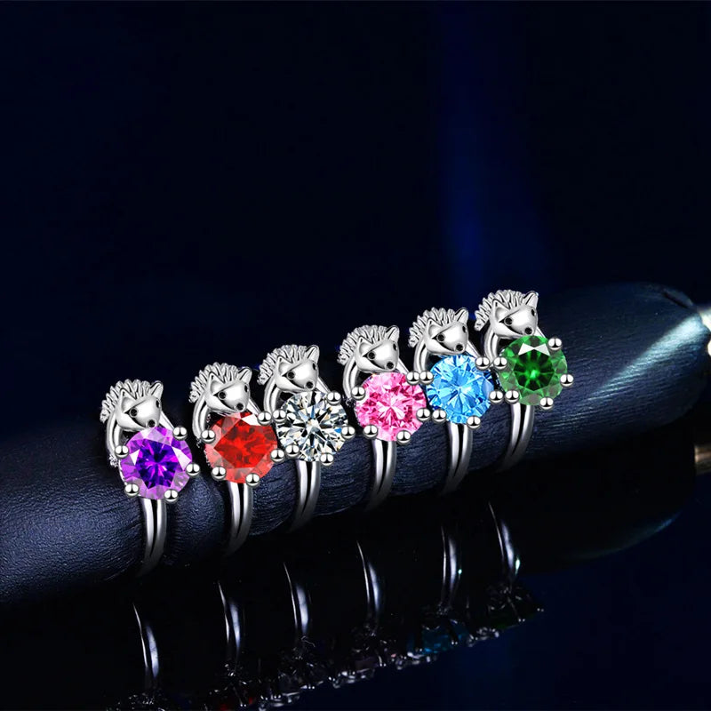 Hedgehog Multicolor Zircon Adjustable Sterling Silver Ring Fashion Ring Qme