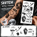 Ghoic Skull & Flower Temporary Tattoos – Sketch Body Art Temporary Tattoo Stickers Qme 1