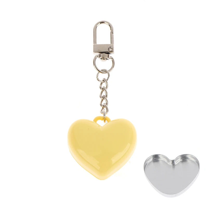 Heart Shape Mini Empty Compact – Blush & Eyeshadow Case + Mirror Cosmetic Compact Case Qst Yellow Keychain